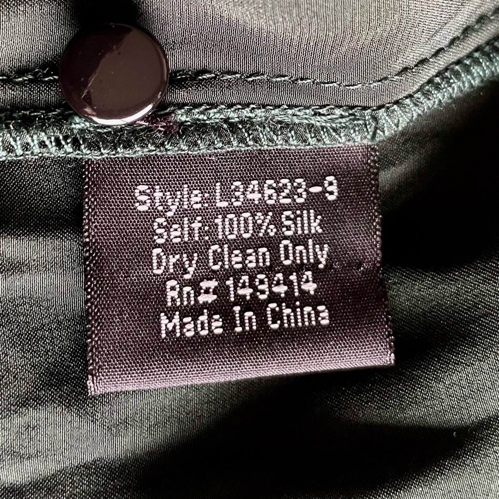 Johnny Was Emerald Green 100% Silk Maxi Dress Black Lace Accents Sz Large Belt - Picture 13 of 15